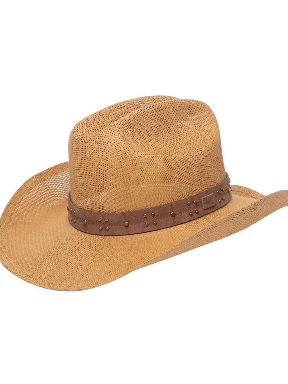 FRYE Brown Straw Cowboy Hat with Studded Band